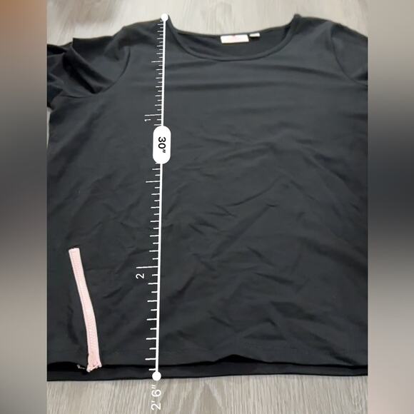 Quacker Factory Black Pink Shark Bite Zippered Hem Long Sleeve Top Size XL - Picture 8 of 8